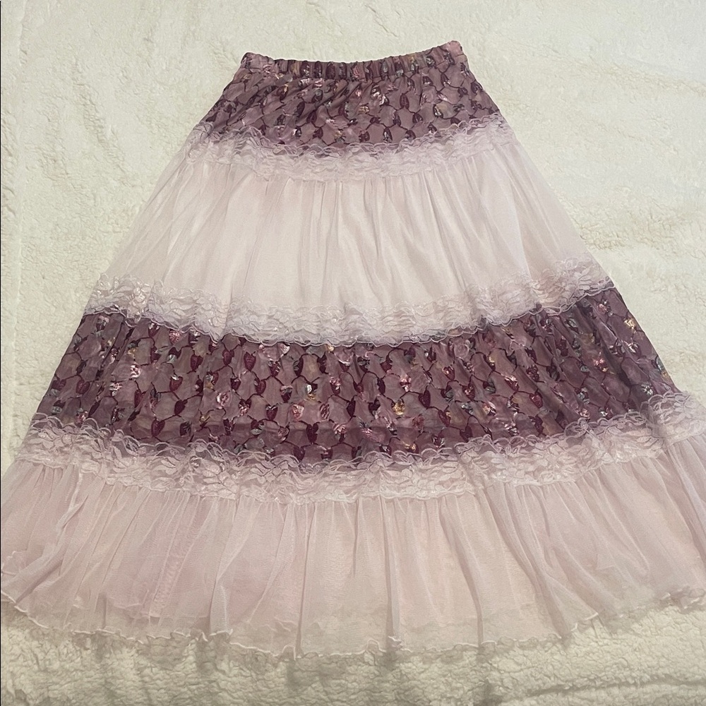 Purple Tulle Maxi Skirt Tiered Lace Trim Fairy Festival Photoshoot Skirt - Picture 5 of 11